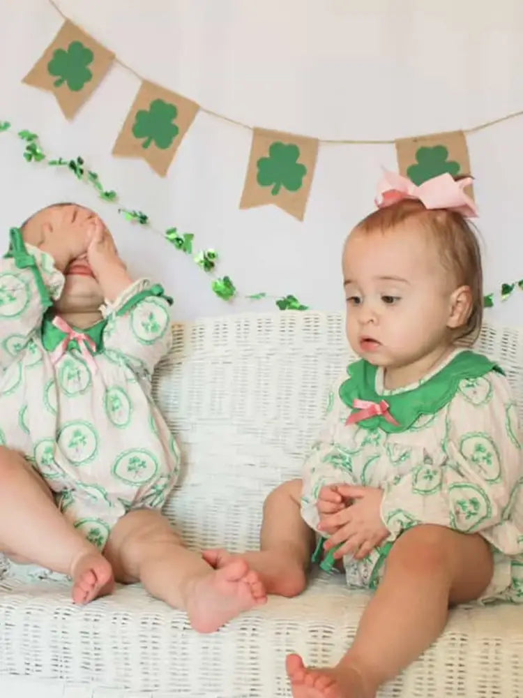 St. Patrick’s Day Shamrock Striped Long Sleeve Baby Girl Romper Romper