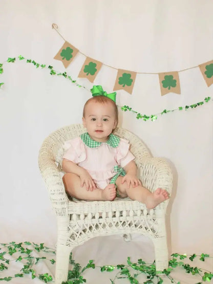 St. Patrick’s Day Shamrock Striped Plaid Baby Girl Romper Romper