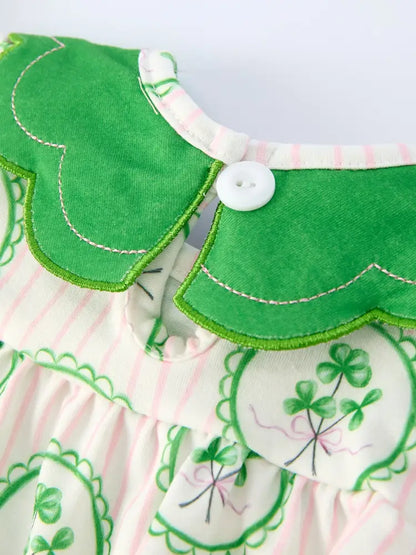 St. Patrick’s Day Shamrock Striped Long Sleeve Baby Girl Romper Romper