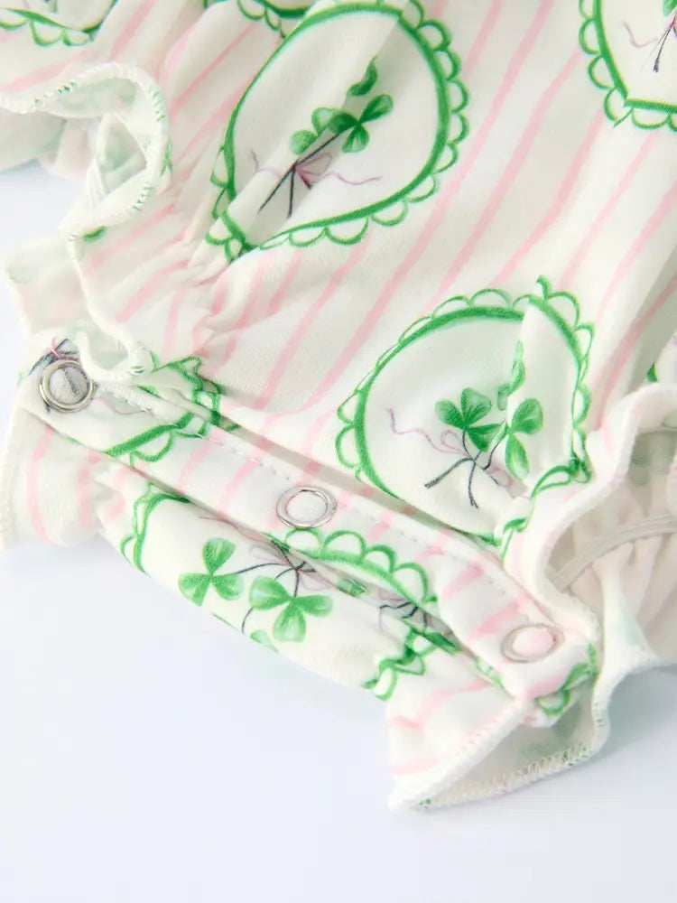 St. Patrick’s Day Shamrock Striped Long Sleeve Baby Girl Romper Romper
