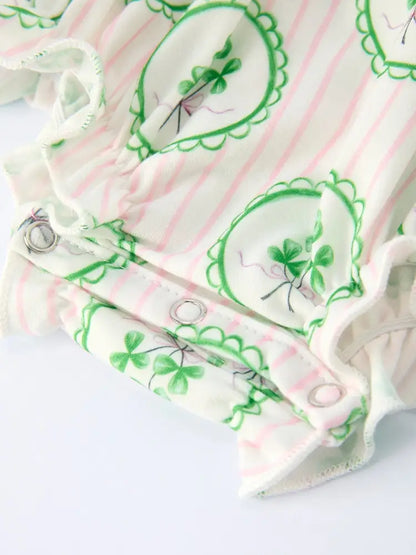 St. Patrick’s Day Shamrock Striped Long Sleeve Baby Girl Romper Romper