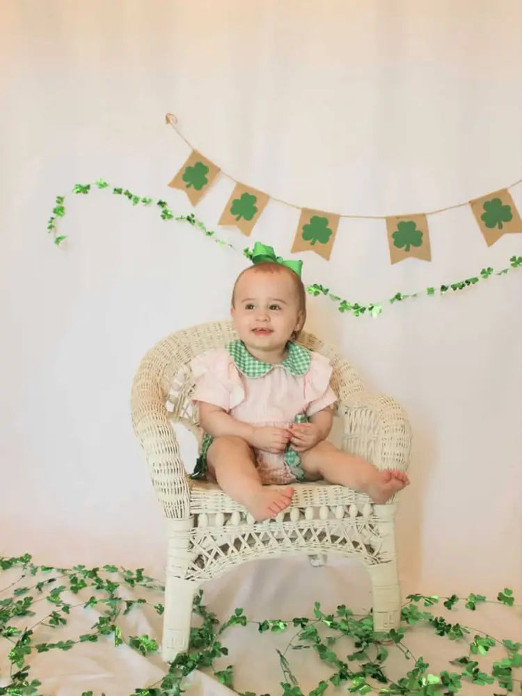 St. Patrick’s Day Shamrock Striped Plaid Baby Girl Romper Romper