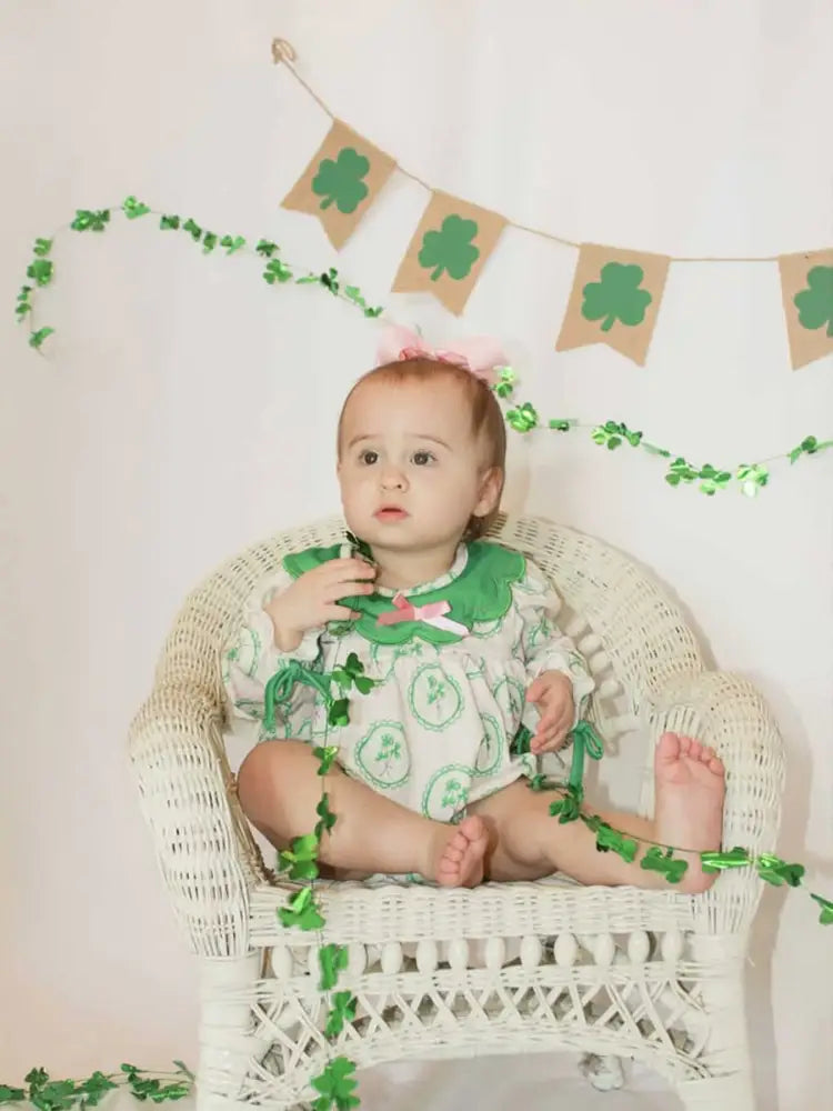 St. Patrick’s Day Shamrock Striped Long Sleeve Baby Girl Romper Romper
