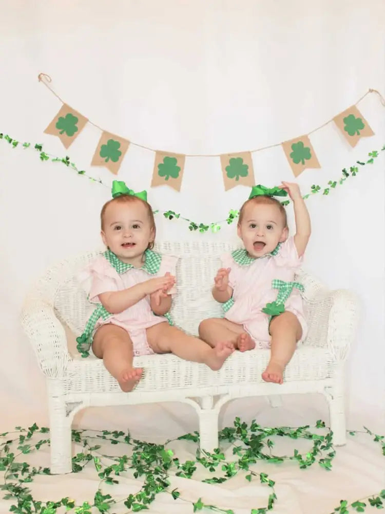 St. Patrick’s Day Shamrock Striped Plaid Baby Girl Romper Romper