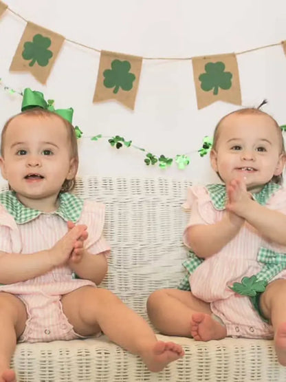 St. Patrick’s Day Shamrock Striped Plaid Baby Girl Romper Romper