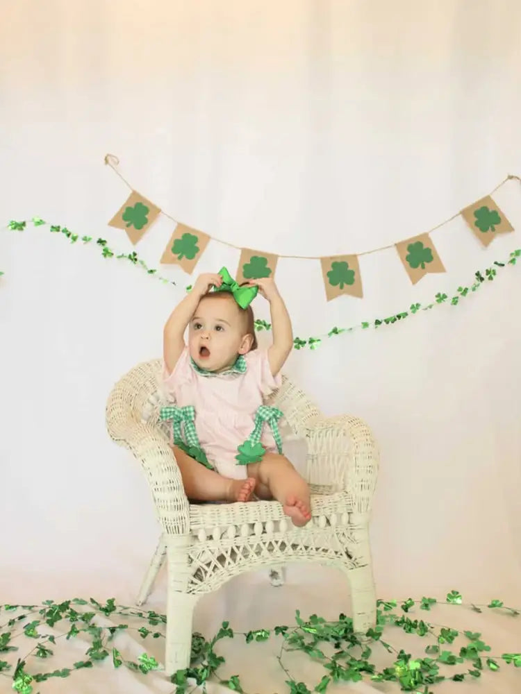St. Patrick’s Day Shamrock Striped Plaid Baby Girl Romper Romper