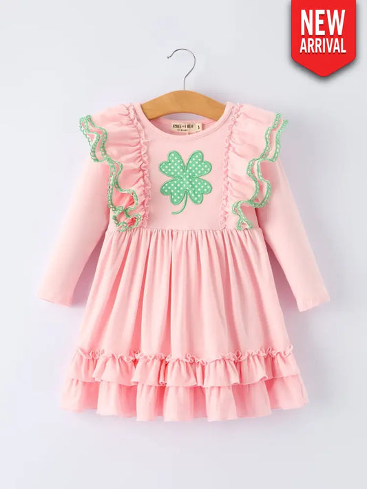 Girls St. Patrick’s Day Shamrock Applique Ruffle Girls Dress Dress