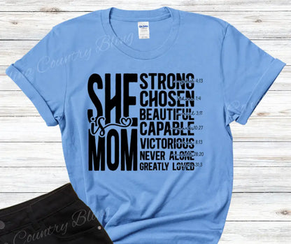 She Is Mom – Multi Small / Short / Blue Shirt