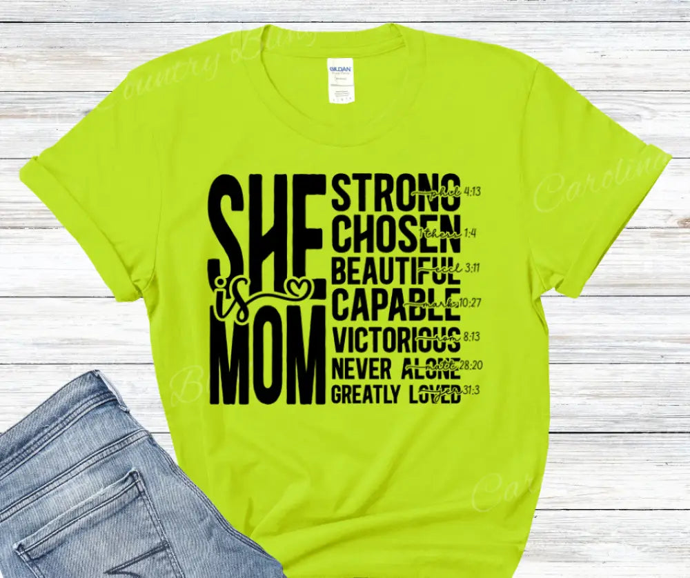 She Is Mom – Multi Small / Short / Neon Green Shirt