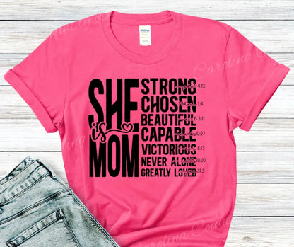 She Is Mom – Multi Small / Short / Pink Shirt