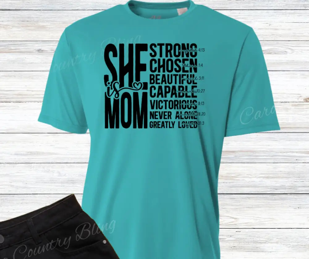 She Is Mom – Multi Small / Short / Teal Shirt
