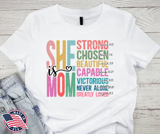 She Is Mom – Multi Small / Short / White Shirt Shirt