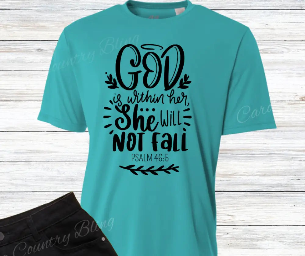 She Will Not Fall – Multi Small / Teal Shirt