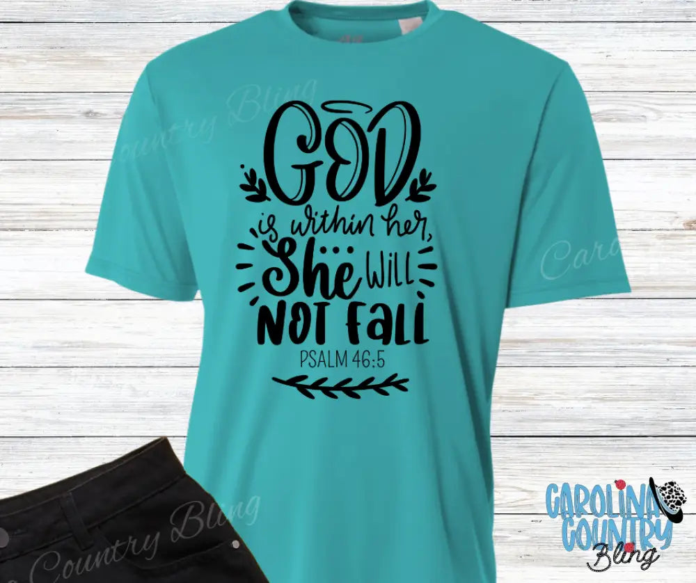 She Will Not Fall – Multi Small / Teal Shirt