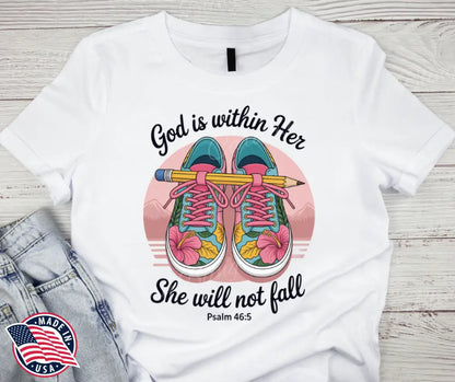 She Will Not Fall – White Small / Short Shirt
