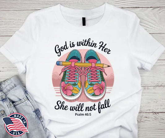 She Will Not Fall – White Small / Short Shirt