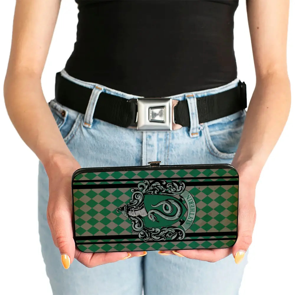 Hinged Wallet - SLYTHERIN Crest Stripes Diamonds Greens Black Hinged Wallets