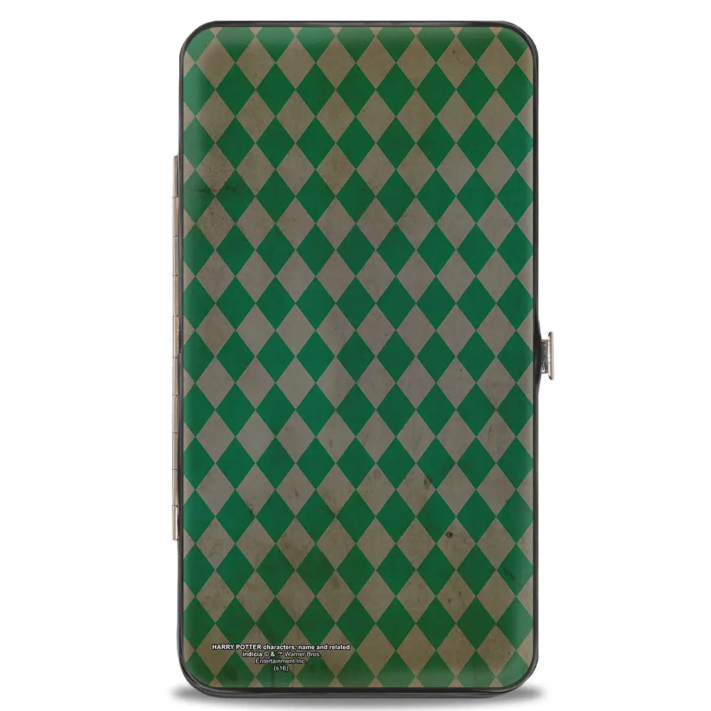 Hinged Wallet - SLYTHERIN Crest Stripes Diamonds Greens Black Hinged Wallets