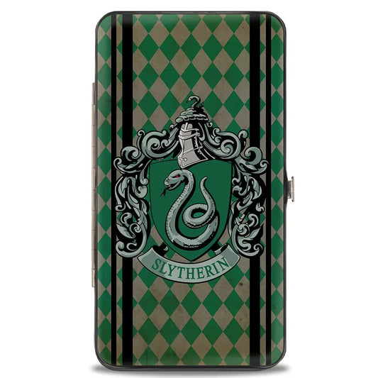 Hinged Wallet - SLYTHERIN Crest Stripes Diamonds Greens Black Hinged Wallets