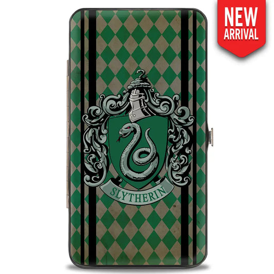 Hinged Wallet - SLYTHERIN Crest Stripes Diamonds Greens Black Hinged Wallets
