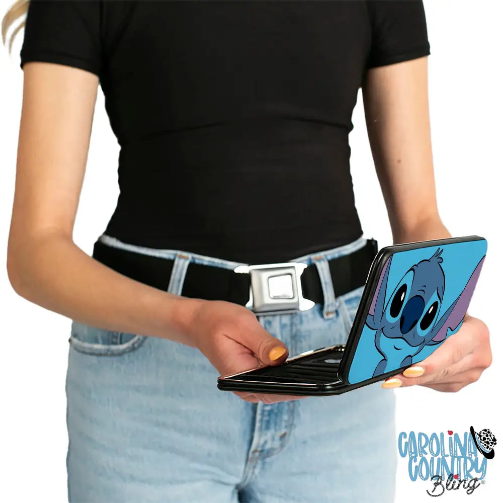 Hinged Wallet - Lilo & Stitch Stitch Sweet Smiling Pose CLOSE-UP Blues Hinged Wallets