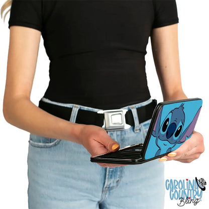 Hinged Wallet - Lilo & Stitch Stitch Sweet Smiling Pose CLOSE-UP Blues Hinged Wallets