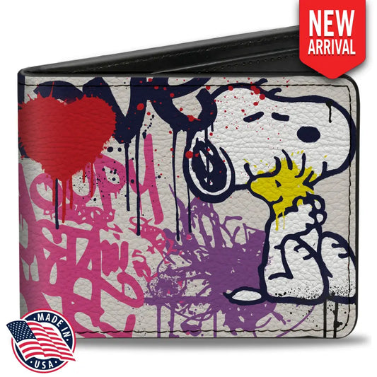 Bi-Fold Wallet - Peanuts Snoopy and Woodstock Graffiti Collage White/Multi Color Bi-Fold Wallets