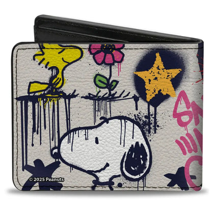 Bi-Fold Wallet - Peanuts Snoopy and Woodstock Graffiti Collage White/Multi Color Bi-Fold Wallets