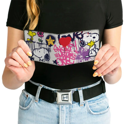 Bi-Fold Wallet - Peanuts Snoopy and Woodstock Graffiti Collage White/Multi Color Bi-Fold Wallets