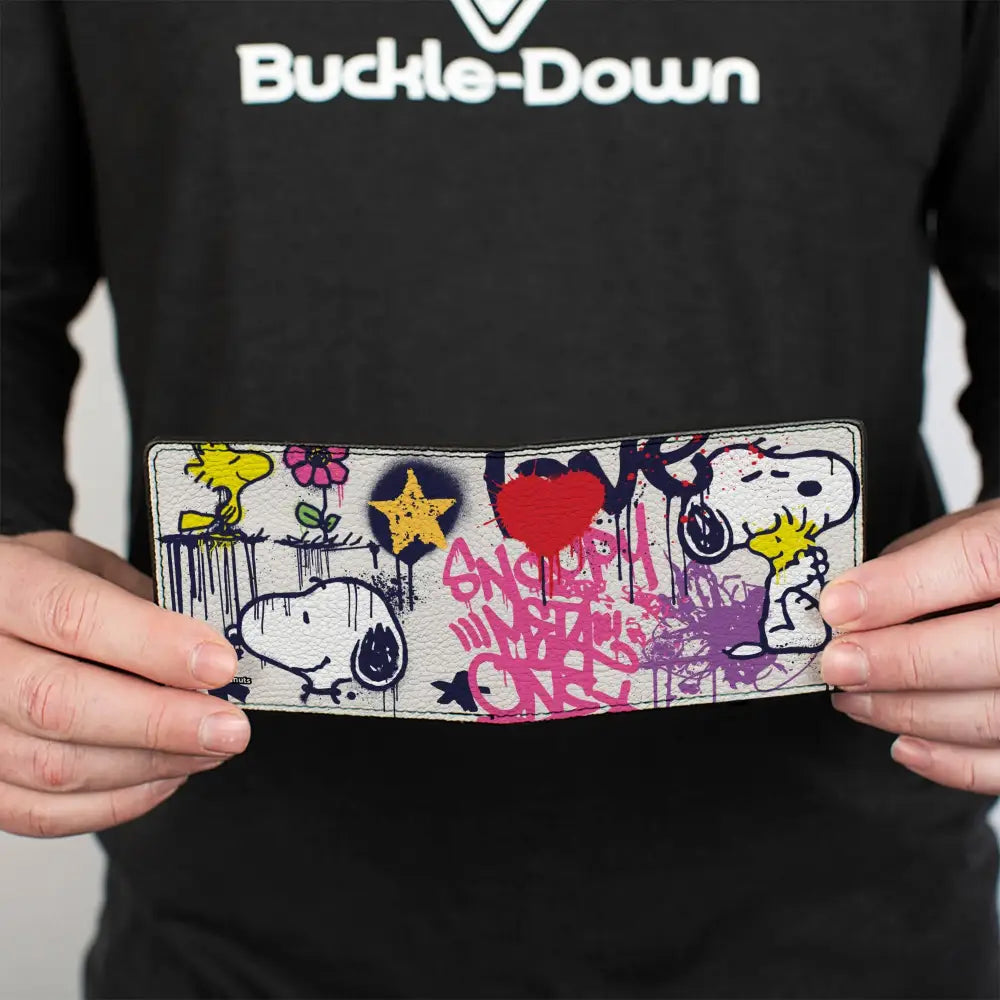 Bi-Fold Wallet - Peanuts Snoopy and Woodstock Graffiti Collage White/Multi Color Bi-Fold Wallets