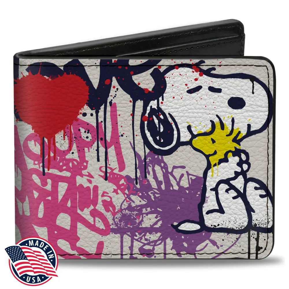 Bi-Fold Wallet - Peanuts Snoopy and Woodstock Graffiti Collage White/Multi Color Bi-Fold Wallets