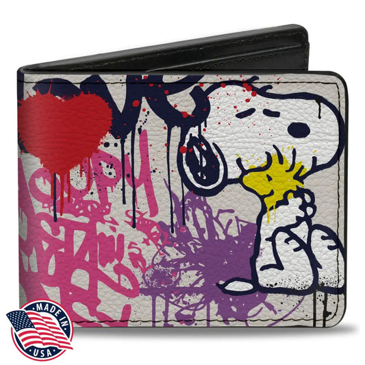Bi-Fold Wallet - Peanuts Snoopy and Woodstock Graffiti Collage White/Multi Color Bi-Fold Wallets