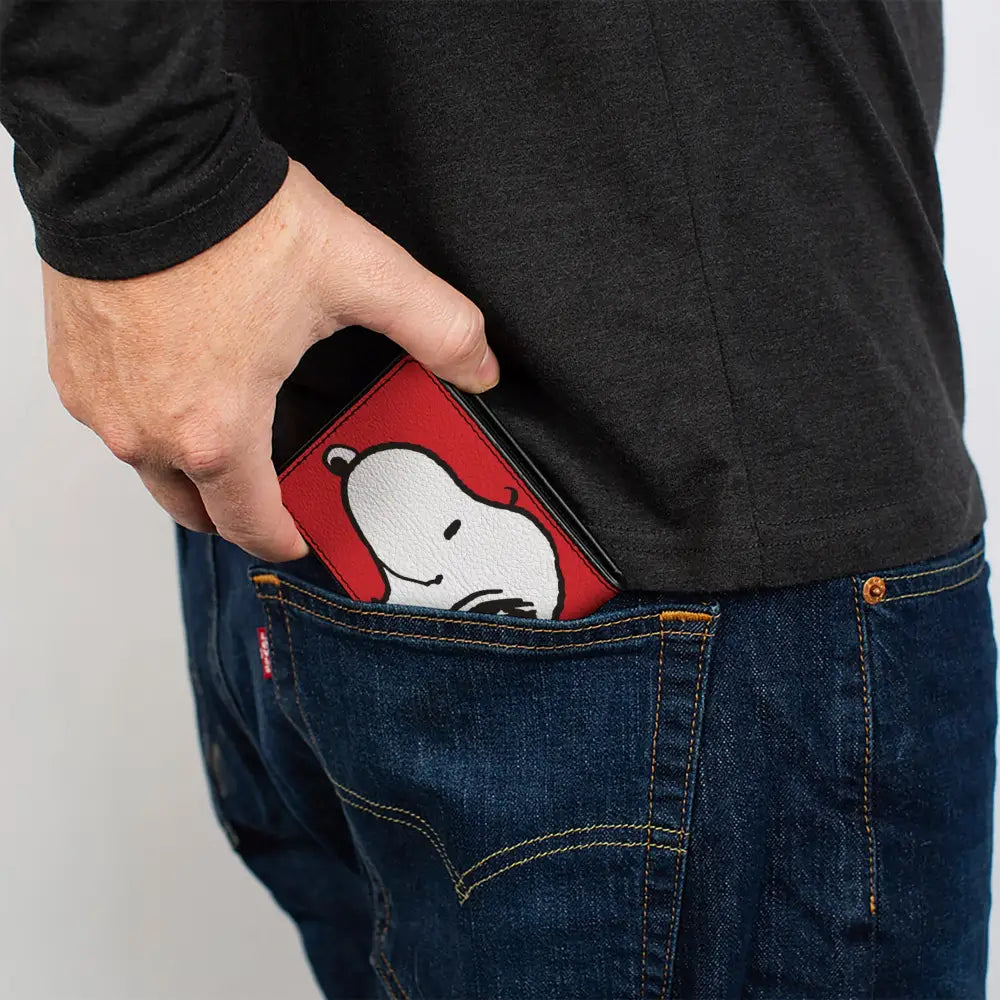 Bi-Fold Wallet - Peanuts Snoopy Smiling Profile Pose Red Bi-Fold Wallets