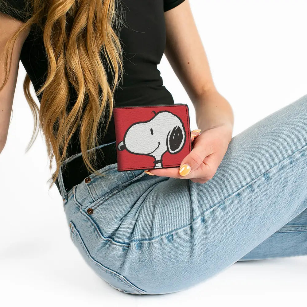 Bi-Fold Wallet - Peanuts Snoopy Smiling Profile Pose Red Bi-Fold Wallets