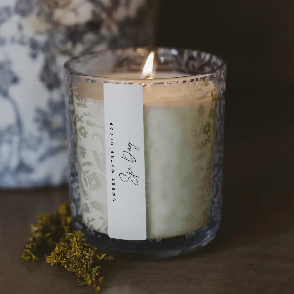 Spa Day Soy Candle - Blue Tinted Glass Jar - 12 oz Candles