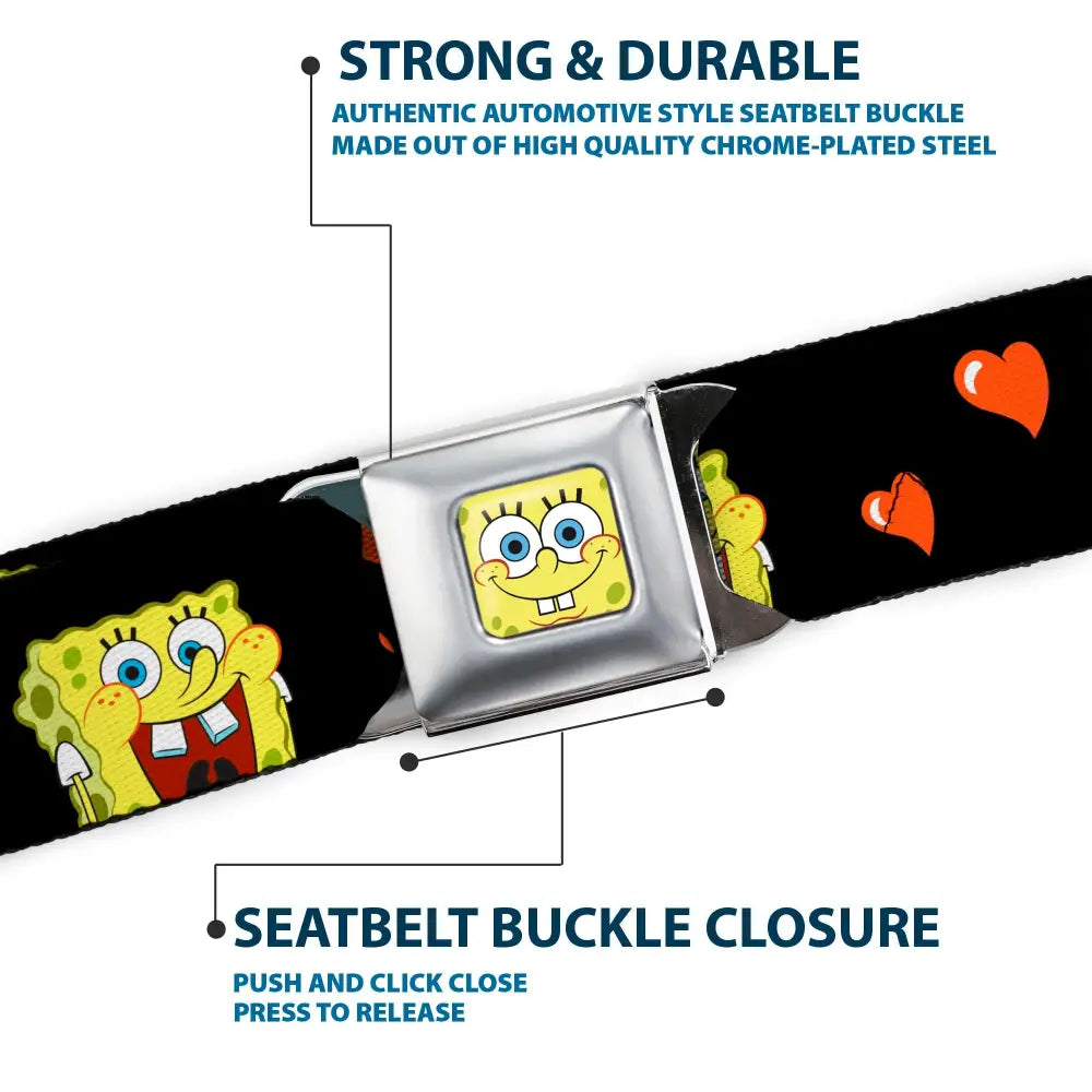 Sponge Bob Face CLOSE-UP Full Color Seatbelt Belt - SpongeBob Love Eyes/Hearts Black/Red Webbing Seatbelt Belts
