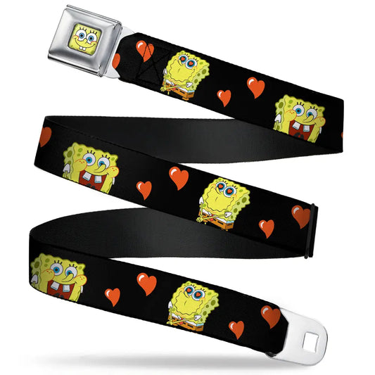Sponge Bob Face CLOSE-UP Full Color Seatbelt Belt - SpongeBob Love Eyes/Hearts Black/Red Webbing Seatbelt Belts