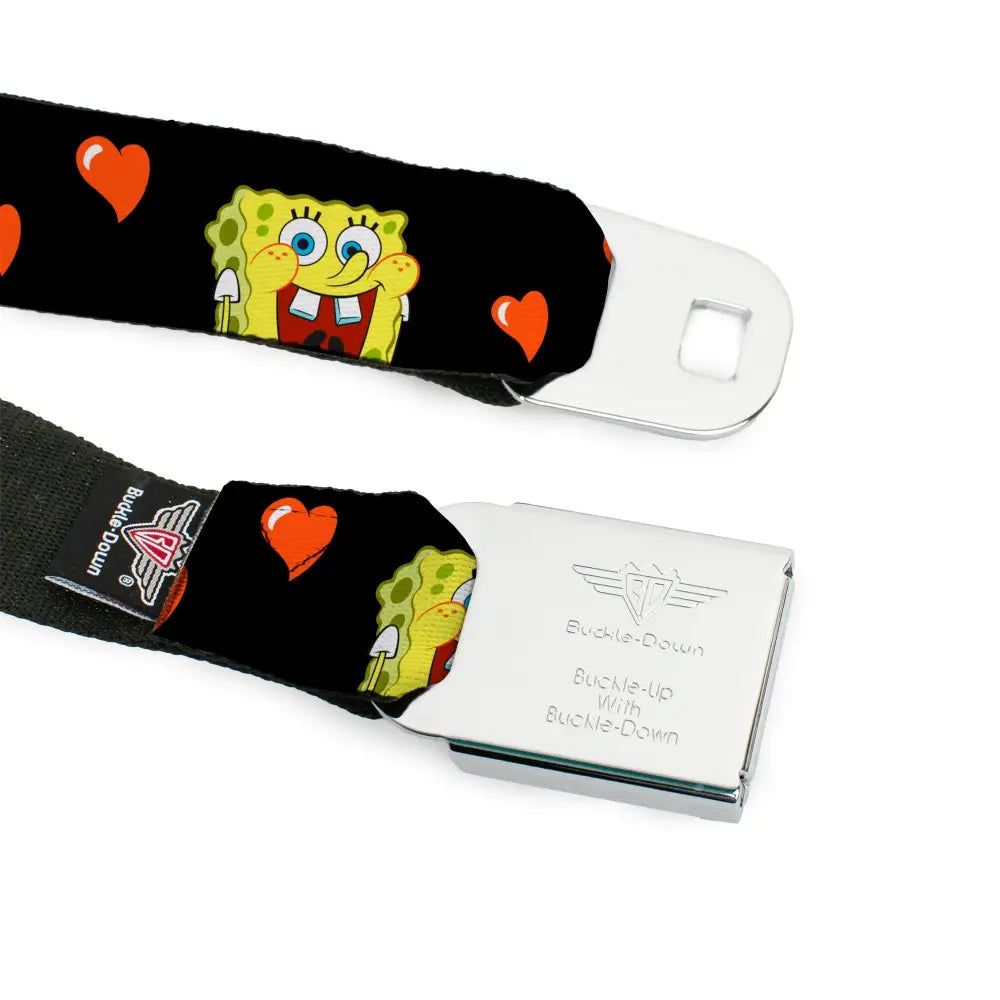 Sponge Bob Face CLOSE-UP Full Color Seatbelt Belt - SpongeBob Love Eyes/Hearts Black/Red Webbing Seatbelt Belts