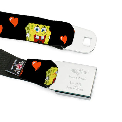 Sponge Bob Face CLOSE-UP Full Color Seatbelt Belt - SpongeBob Love Eyes/Hearts Black/Red Webbing Seatbelt Belts