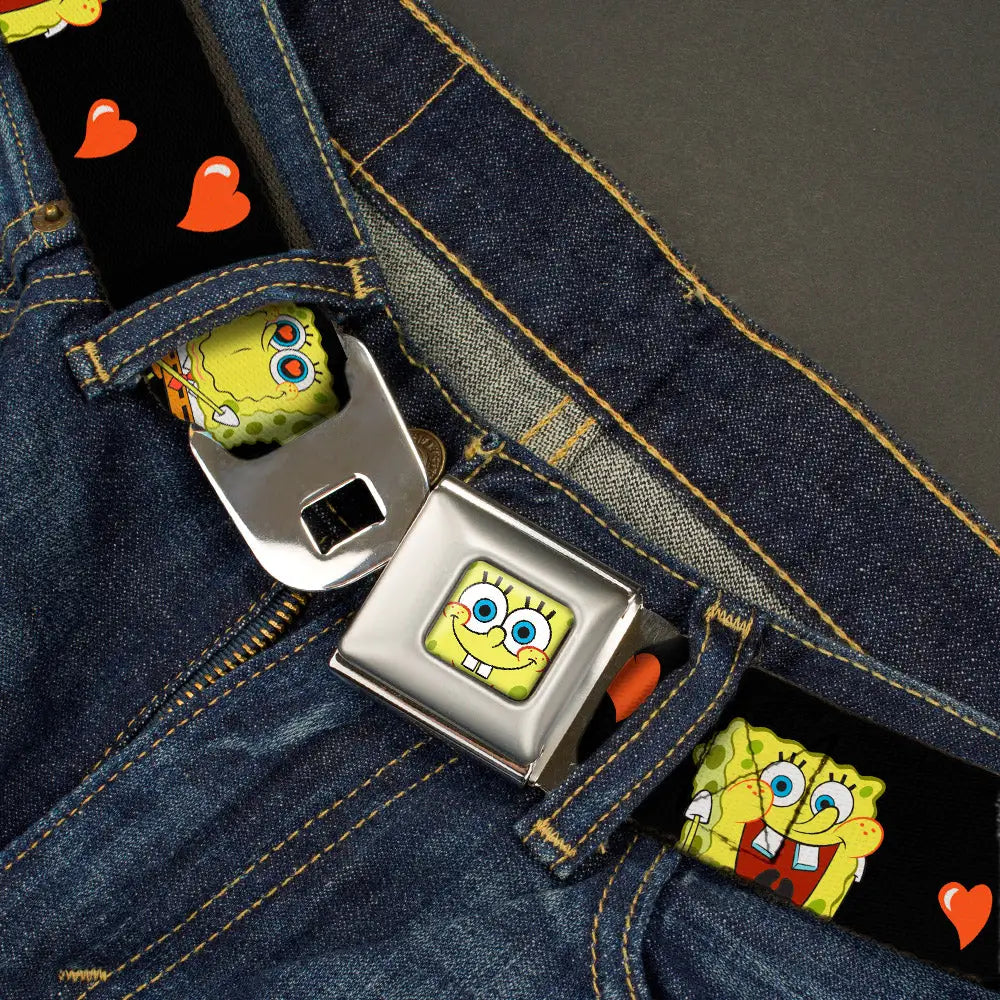 Sponge Bob Face CLOSE-UP Full Color Seatbelt Belt - SpongeBob Love Eyes/Hearts Black/Red Webbing Seatbelt Belts