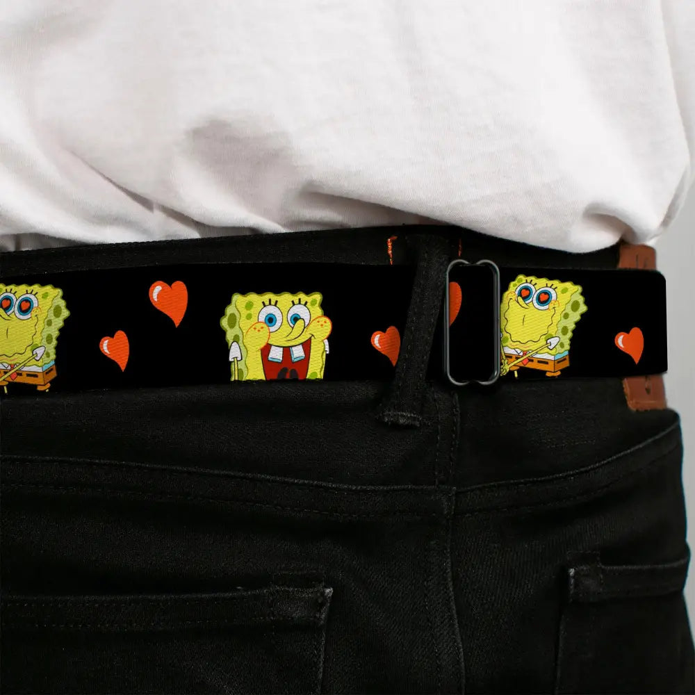 Sponge Bob Face CLOSE-UP Full Color Seatbelt Belt - SpongeBob Love Eyes/Hearts Black/Red Webbing Seatbelt Belts