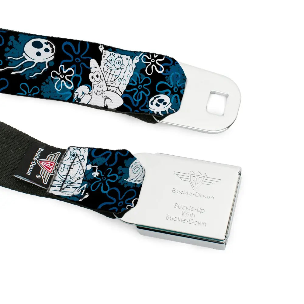 Sponge Bob Face CLOSE-UP Full Color Seatbelt Belt - SpongeBob Patrick Starfish & Gary the Snail/Flowers