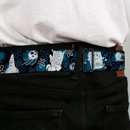 Sponge Bob Face CLOSE-UP Full Color Seatbelt Belt - SpongeBob Patrick Starfish & Gary the Snail/Flowers