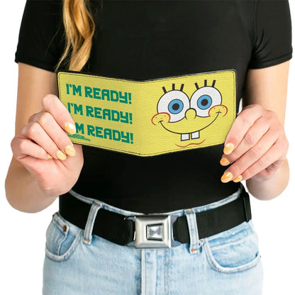 Bi-Fold Wallet - SpongeBob SquarePants I’M READY Face Close-Up Yellow/Green Bi-Fold Wallets