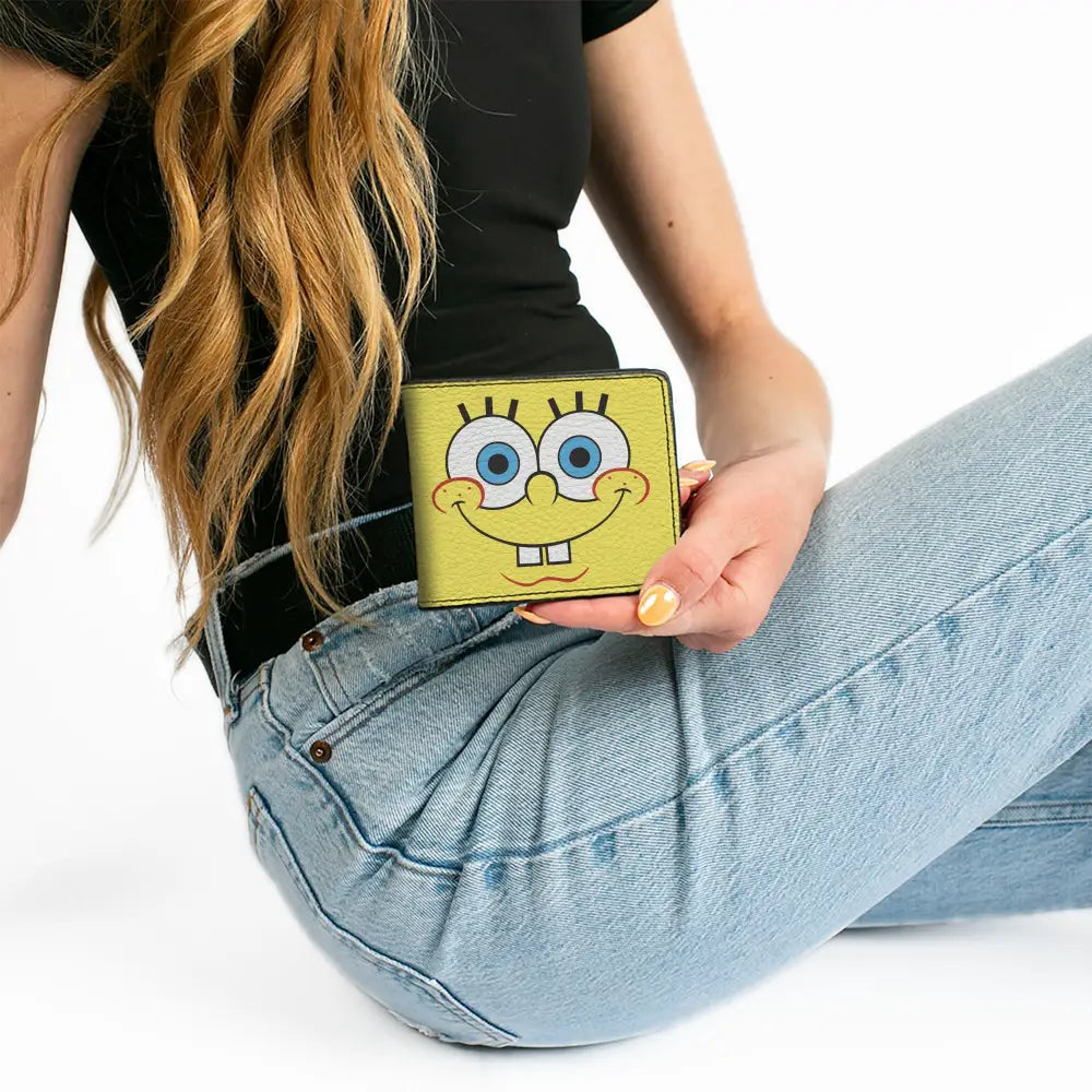 Bi-Fold Wallet - SpongeBob SquarePants I’M READY Face Close-Up Yellow/Green Bi-Fold Wallets