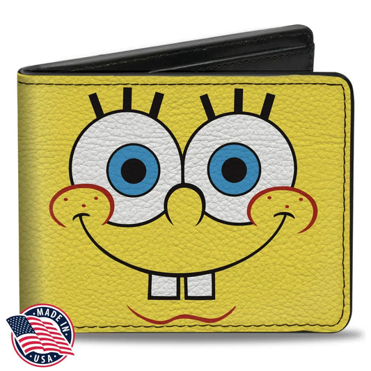 Bi-Fold Wallet - SpongeBob SquarePants I’M READY Face Close-Up Yellow/Green Bi-Fold Wallets