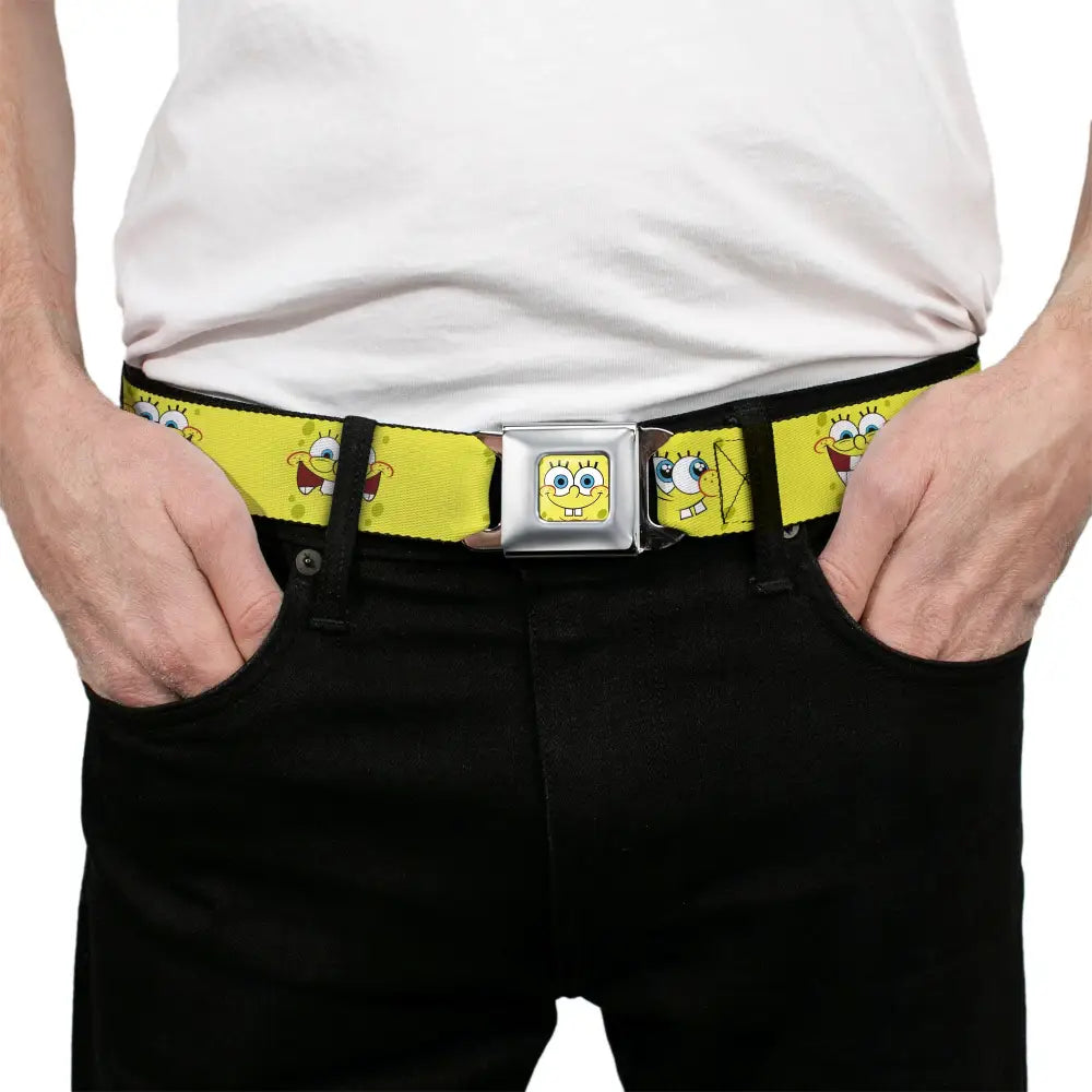 SpongeBob Face CLOSE-UP Full Color Seatbelt Belt - SpongeBob Expressions Yellow Webbing Seatbelt Belts