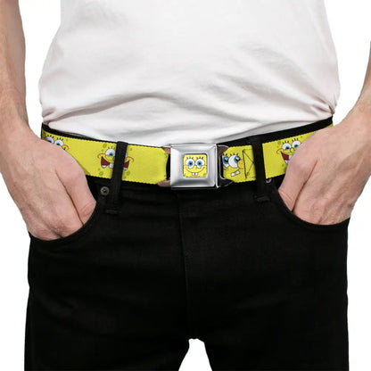 SpongeBob Face CLOSE-UP Full Color Seatbelt Belt - SpongeBob Expressions Yellow Webbing Seatbelt Belts