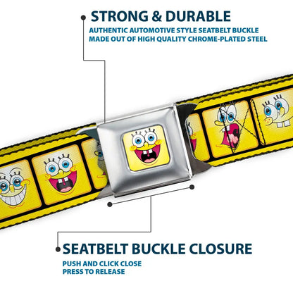 SpongeBob Open Mouth Smile Full Color Seatbelt Belt - SpongeBob 10-Expressions Filmstrip Yellows/Black/White Webbing