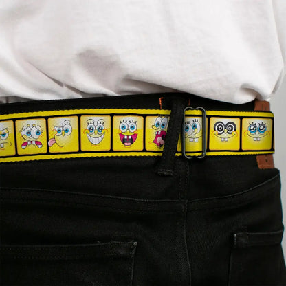 SpongeBob Open Mouth Smile Full Color Seatbelt Belt - SpongeBob 10-Expressions Filmstrip Yellows/Black/White Webbing